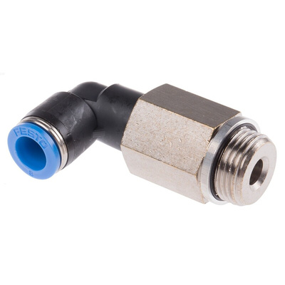 Festo QS Series Elbow Threaded Adaptor, G 3/8 Male to Push In 8 mm, Threaded-to-Tube Connection Style, 186132