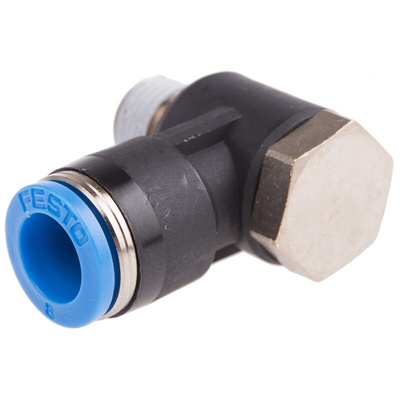 Festo QS Series Elbow Threaded Adaptor, R 1/8 Male to Push In 8 mm, Threaded-to-Tube Connection Style, 153089