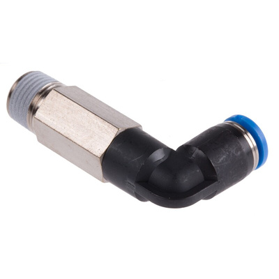 Festo QS Series Elbow Threaded Adaptor, R 1/8 Male to Push In 4 mm, Threaded-to-Tube Connection Style, 153076