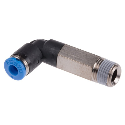 Festo QS Series Elbow Threaded Adaptor, R 1/8 Male to Push In 4 mm, Threaded-to-Tube Connection Style, 153076
