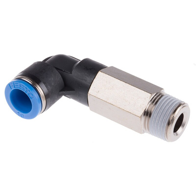 Festo QS Series Elbow Threaded Adaptor, R 3/8 Male to Push In 10 mm, Threaded-to-Tube Connection Style, 153083