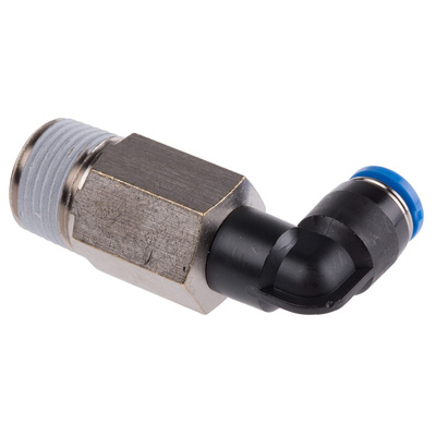 Festo QS Series Elbow Threaded Adaptor, R 3/8 Male to Push In 6 mm, Threaded-to-Tube Connection Style, 190663