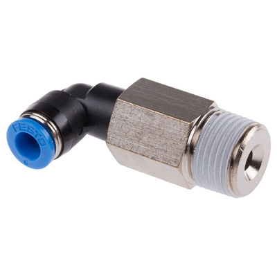 Festo QS Series Elbow Threaded Adaptor, R 3/8 Male to Push In 6 mm, Threaded-to-Tube Connection Style, 190663