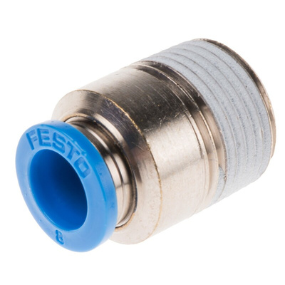 Festo QS Series Straight Threaded Adaptor, R 3/8 Male to Push In 8 mm, Threaded-to-Tube Connection Style, 153017