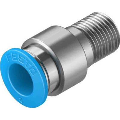 Festo Straight Threaded Adaptor, R 1/8 Male to Push In 8 mm, Threaded-to-Tube Connection Style, 133187