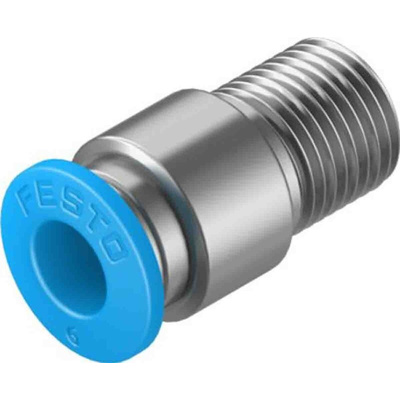Festo Straight Threaded Adaptor, R 1/8 Male to Push In 6 mm, Threaded-to-Tube Connection Style, 133186