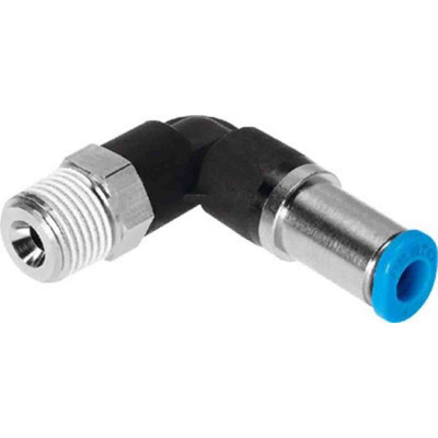 Festo Elbow Threaded Adaptor, R 1/4 Male to Push In 10 mm, Threaded-to-Tube Connection Style, 153435