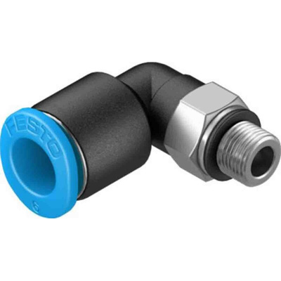 Festo Elbow Threaded Adaptor, M5 Male to Push In 6 mm, Threaded-to-Tube Connection Style, 130772
