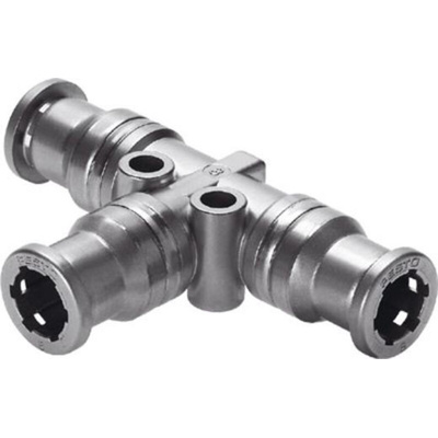 Festo CRQST-12 Series Tee Tube-to-Tube Adaptor, Push In 12 mm to Push In 12 mm, Tube-to-Tube Connection Style, 130672