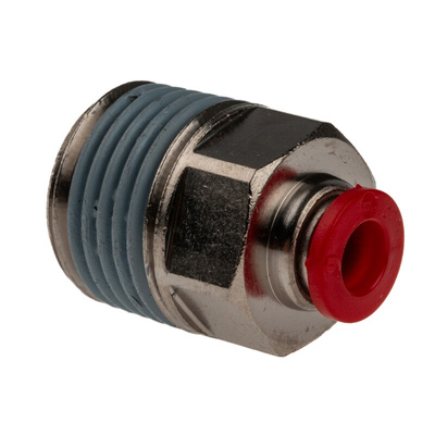 Norgren PNEUFIT Series Straight Fitting, Push In 6 mm to R 1/2, Threaded-to-Tube Connection Style