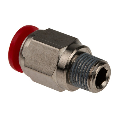 Norgren PNEUFIT Series Straight Fitting, Push In 8 mm to R 1/8, Threaded-to-Tube Connection Style