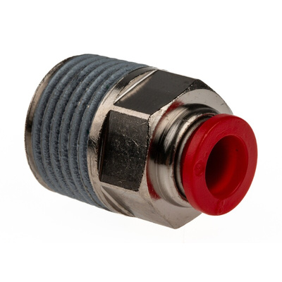 Norgren PNEUFIT Series Straight Fitting, Push In 8 mm to R 1/2, Threaded-to-Tube Connection Style