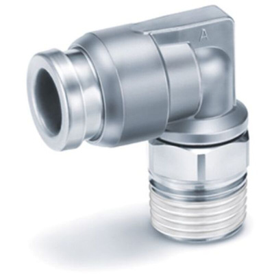 SMC KQB2 Series Elbow Threaded Adaptor, G 1/2 Male to Push In 12 mm, Threaded-to-Tube Connection Style, SERIE KQB2