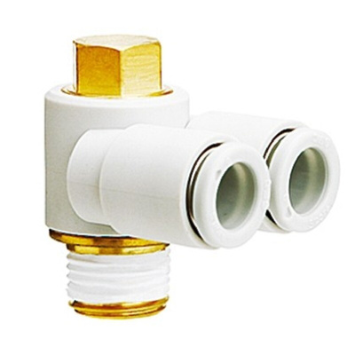 SMC KQ2 Series Elbow Threaded Adaptor, R 1/4 Male to Push In 8 mm, Threaded-to-Tube Connection Style