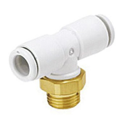 SMC KQ2 Series Tee Threaded Adaptor, Push In 10 mm to Push In 10 mm, Threaded-to-Tube Connection Style