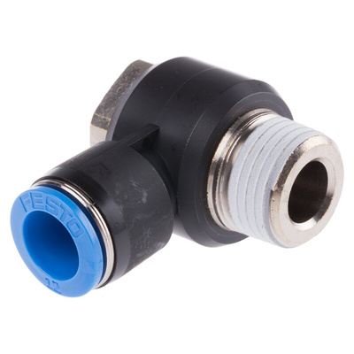 Festo QS Series Elbow Threaded Adaptor, R 1/2 Male to Push In 12 mm, Threaded-to-Tube Connection Style, 153095