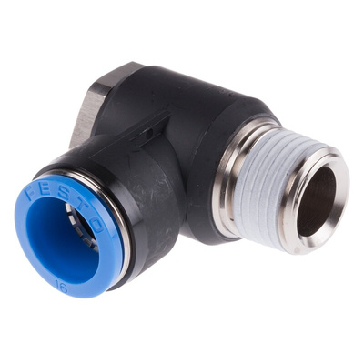 Festo QS Series Elbow Threaded Adaptor, R 1/2 Male to Push In 16 mm, Threaded-to-Tube Connection Style, 153096