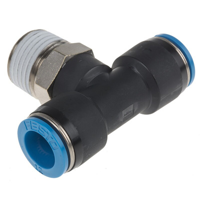 Festo QS Series Tee Threaded Adaptor, Push In 12 mm to Push In 12 mm, Threaded-to-Tube Connection Style, 153115
