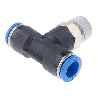 Festo QS Series Tee Threaded Adaptor, Push In 10 mm to Push In 10 mm, Threaded-to-Tube Connection Style, 153113