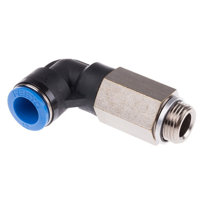 Festo QS Series Elbow Threaded Adaptor, G 3/8 Male to Push In 12 mm, Threaded-to-Tube Connection Style, 186135