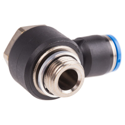 Festo QS Series Elbow Threaded Adaptor, G 3/8 Male to Push In 10 mm, Threaded-to-Tube Connection Style, 186144