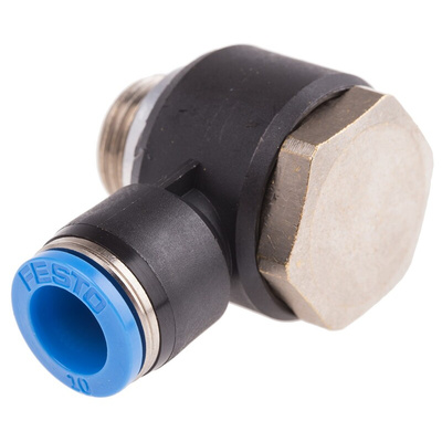 Festo QS Series Elbow Threaded Adaptor, G 3/8 Male to Push In 10 mm, Threaded-to-Tube Connection Style, 186144