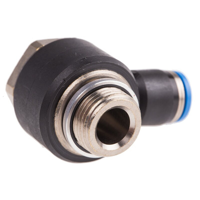 Festo QS Series Elbow Threaded Adaptor, G 3/8 Male to Push In 8 mm, Threaded-to-Tube Connection Style, 186142
