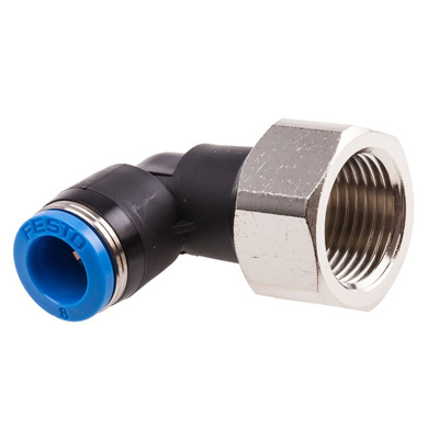 Festo QS Series Elbow Threaded Adaptor, G 3/8 Female to Push In 8 mm, Threaded-to-Tube Connection Style, 153278