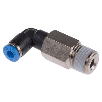 Festo QS Series Elbow Threaded Adaptor, R 1/4 Male to Push In 4 mm, Threaded-to-Tube Connection Style, 190662
