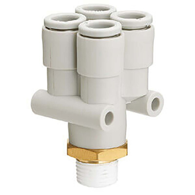 SMC KQ2 Series Double Y Threaded-to Tube Adaptor, Push In 6 mm to Push In 6 mm, Threaded-to-Tube Connection Style