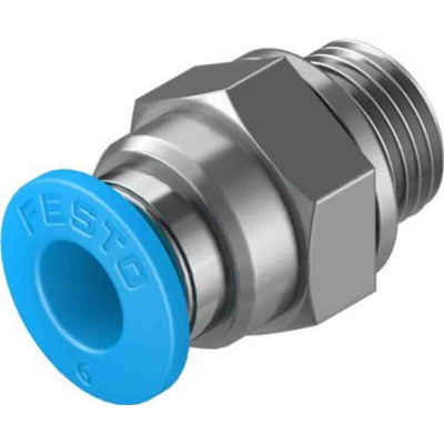 Festo Straight Threaded Adaptor, G 1/8 Male to Push In 6 mm, Threaded-to-Tube Connection Style, 132037