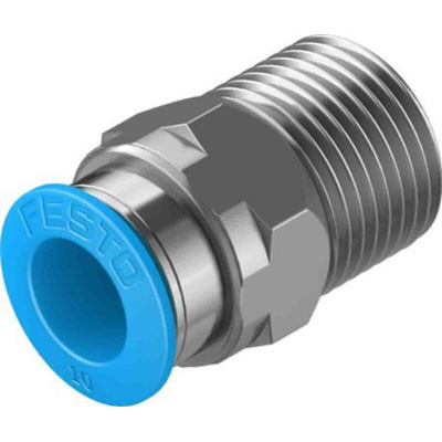 Festo Straight Threaded Adaptor, R 3/8 Male to Push In 10 mm, Threaded-to-Tube Connection Style, 130682