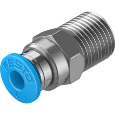 Festo Straight Threaded Adaptor, R 1/8 Male to Push In 4 mm, Threaded-to-Tube Connection Style, 130674