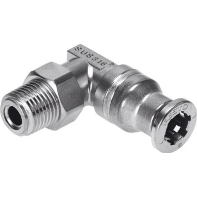 Festo CRQSL Series Elbow Threaded-toTube Adaptor, R 1/8 Male to Push In 8 mm, Threaded-to-Tube Connection Style, 162873