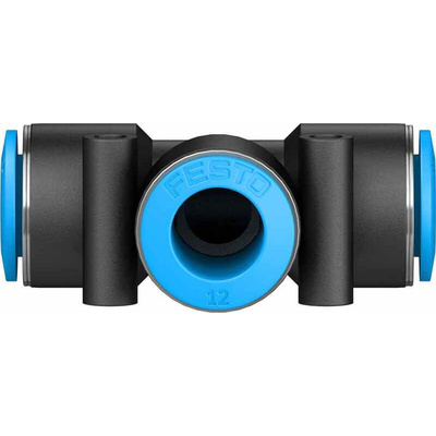 Festo QST-12-20 Series Tee Tube-to-Tube Adaptor, Push In 12 mm to Push In 12 mm, Tube-to-Tube Connection Style, 130806