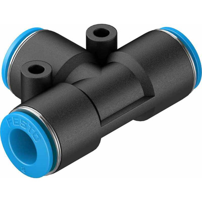 Festo QST-8-50 Series Tee Tube-to-Tube Adaptor, Push In 8 mm to Push In 8 mm, Tube-to-Tube Connection Style, 130804
