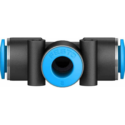 Festo QST-8-50 Series Tee Tube-to-Tube Adaptor, Push In 8 mm to Push In 8 mm, Tube-to-Tube Connection Style, 130804