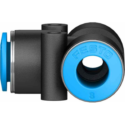 Festo QST-8-50 Series Tee Tube-to-Tube Adaptor, Push In 8 mm to Push In 8 mm, Tube-to-Tube Connection Style, 130804