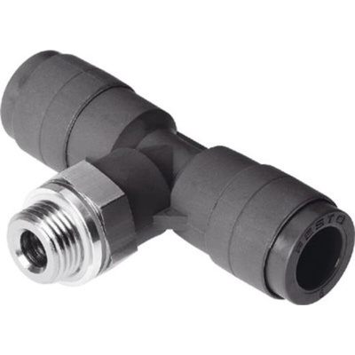 Festo Tee Threaded Adaptor, Push In 10 mm to Push In 10 mm, Threaded-to-Tube Connection Style, 186340