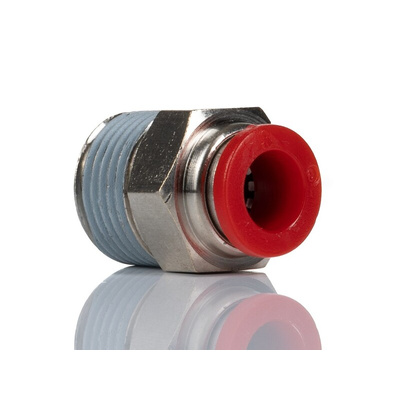 Norgren Straight Fitting, Push In 8 mm to R 3/8, Threaded-to-Tube Connection Style, C01250838
