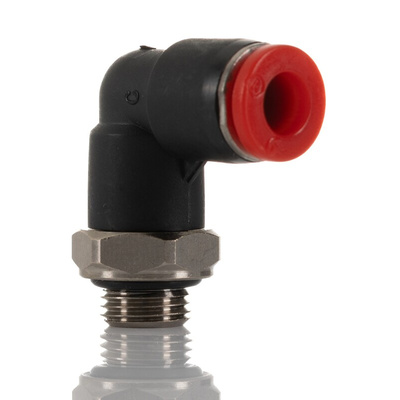 Norgren PNEUFIT Series Elbow Threaded-toTube Adaptor, Push In 6 mm to G 1/8 Male, Threaded-to-Tube Connection Style