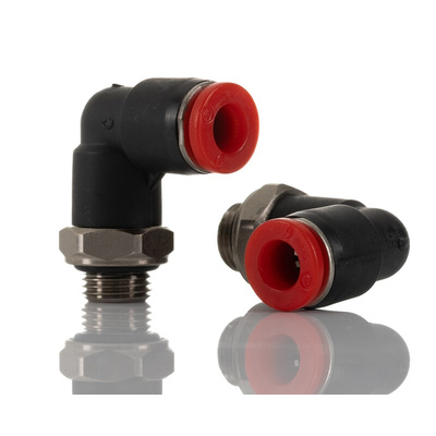 Norgren PNEUFIT Series Elbow Threaded-toTube Adaptor, Push In 6 mm to G 1/8 Male, Threaded-to-Tube Connection Style