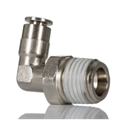 Norgren PNEUFIT 10 Series Elbow Fitting, R 1/4 Male to Push In 4 mm, Threaded-to-Tube Connection Style, 10147