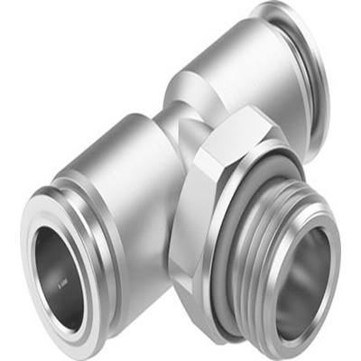 Festo NPQR Series T Fitting, G 3/8 Male to 10 mm, Threaded-to-Tube Connection Style, NPQR-T-G38