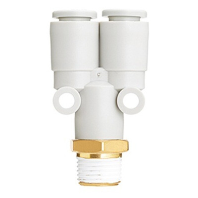 SMC KQ2U Series Y Fitting, Push In 10 mm to Push In 10 mm, Threaded-to-Tube Connection Style