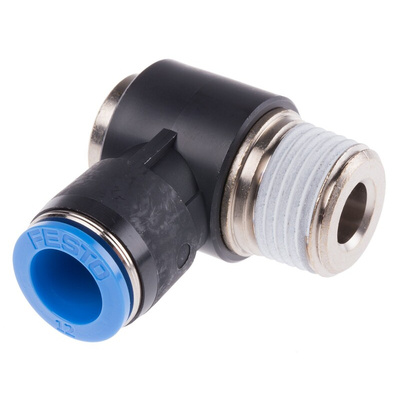 Festo QS Series Elbow Threaded Adaptor, R 1/2 Male to Push In 12 mm, Threaded-to-Tube Connection Style, 153105