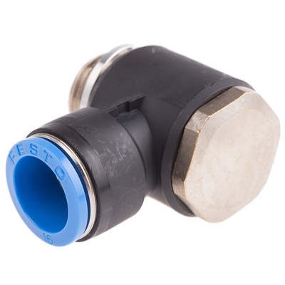Festo QS Series Elbow Threaded Adaptor, G 1/2 Male to Push In 16 mm, Threaded-to-Tube Connection Style, 186147