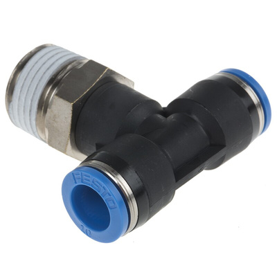 Festo QS Series Tee Threaded Adaptor, Push In 10 mm to Push In 10 mm, Threaded-to-Tube Connection Style, 190672