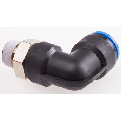 Festo QS Series Elbow Threaded Adaptor, R 3/8 Male to Push In 16 mm, Threaded-to-Tube Connection Style, 164958