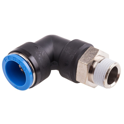 Festo QS Series Elbow Threaded Adaptor, R 3/8 Male to Push In 16 mm, Threaded-to-Tube Connection Style, 164958